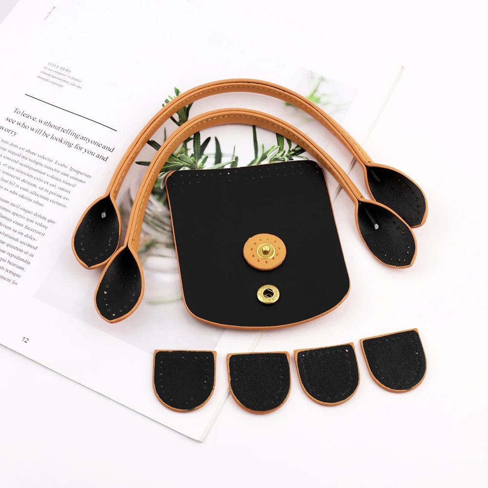 PU Leather Crochet Bag Parts with Holes Fashion Woven Bag Set Patchwork Handle Knitted Bag DIY Mini Dumpling Bag Accessories