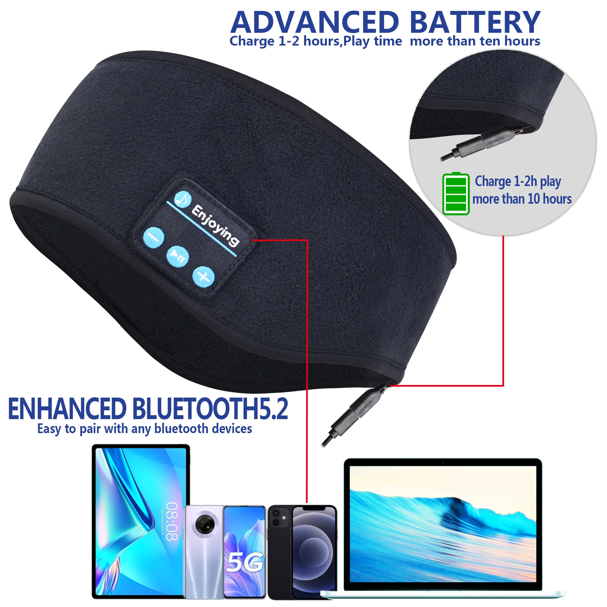 Sleep Headband Bluetooth Headphones, Warm Wireless Earphones Música Sports Speakers Sleeping Band para mulheres Homens, preto, azul, vermelho