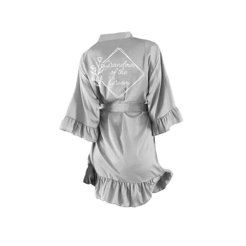 AlterEgo A050 Saturn Gray Ruffled Robes with White Printing Ruffle Bridesmaid Robes Bride Wedding Party Dressing Gown Women Robe