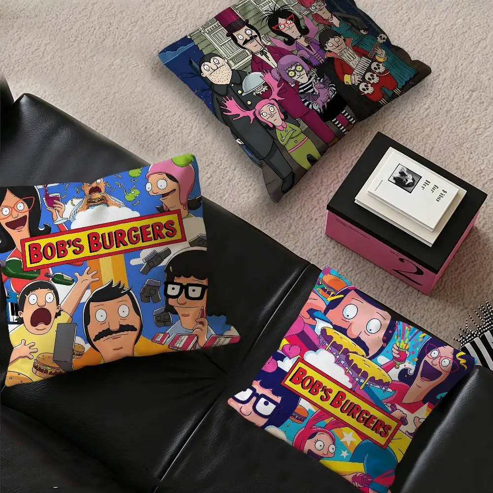 Cartoon Cute B-Bob B-Burgers Pillow Covers Cartoon Sofa Decorative Home Double-sided Printing Short Plush Cute Cushion Cover