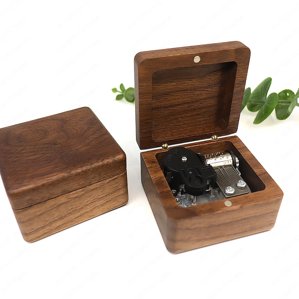 Solid wood black walnut music box ornament music box wooden manufacturer engraved pronunciation box portable gift