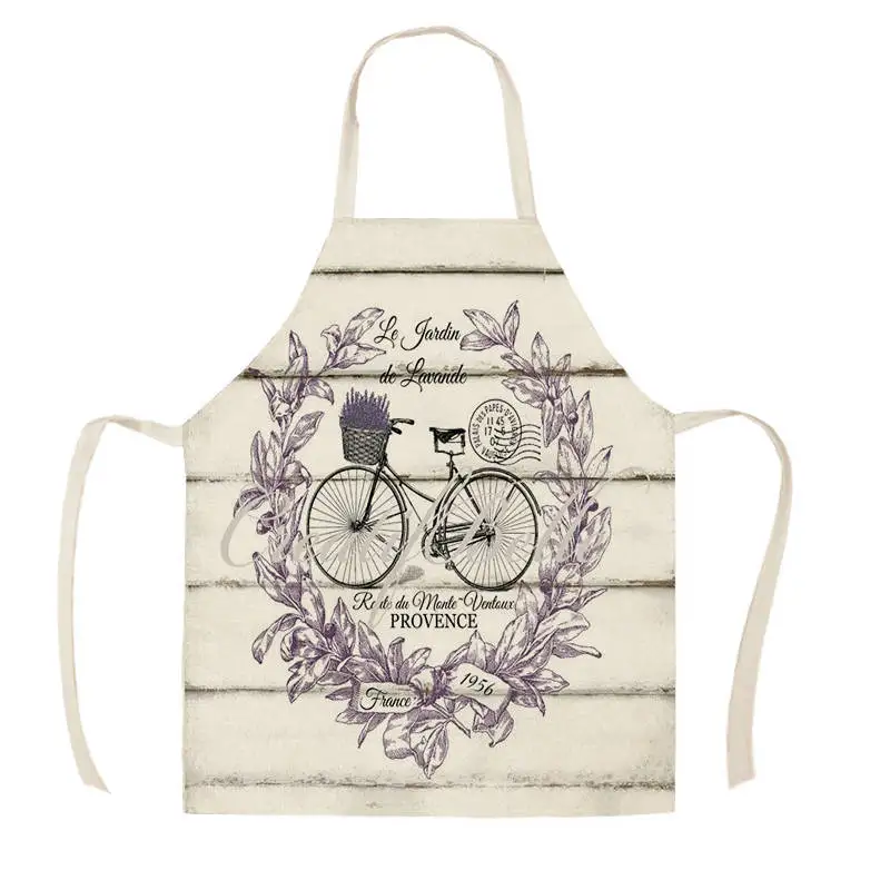 New Lavender Pattern Linen Kitchen Apron Home Cooking Baking Cleaning Supplies Adult Restaurant Kitchen Antifouling Apron