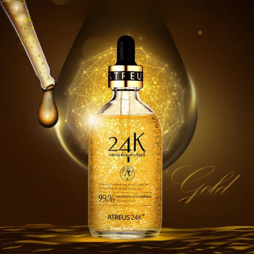 

24K Gold Essence with Gold Flakes - Repairs, Hydrates, Firms & Lifts Skin | Concentrated Formula 100ml