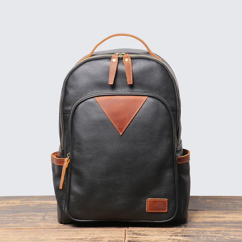 

LEATHFOCUS Men's Leather Backpack Women's Casual Travel Schoolbag Top Layer Cowhide Business Office Notebook Laptop Bag