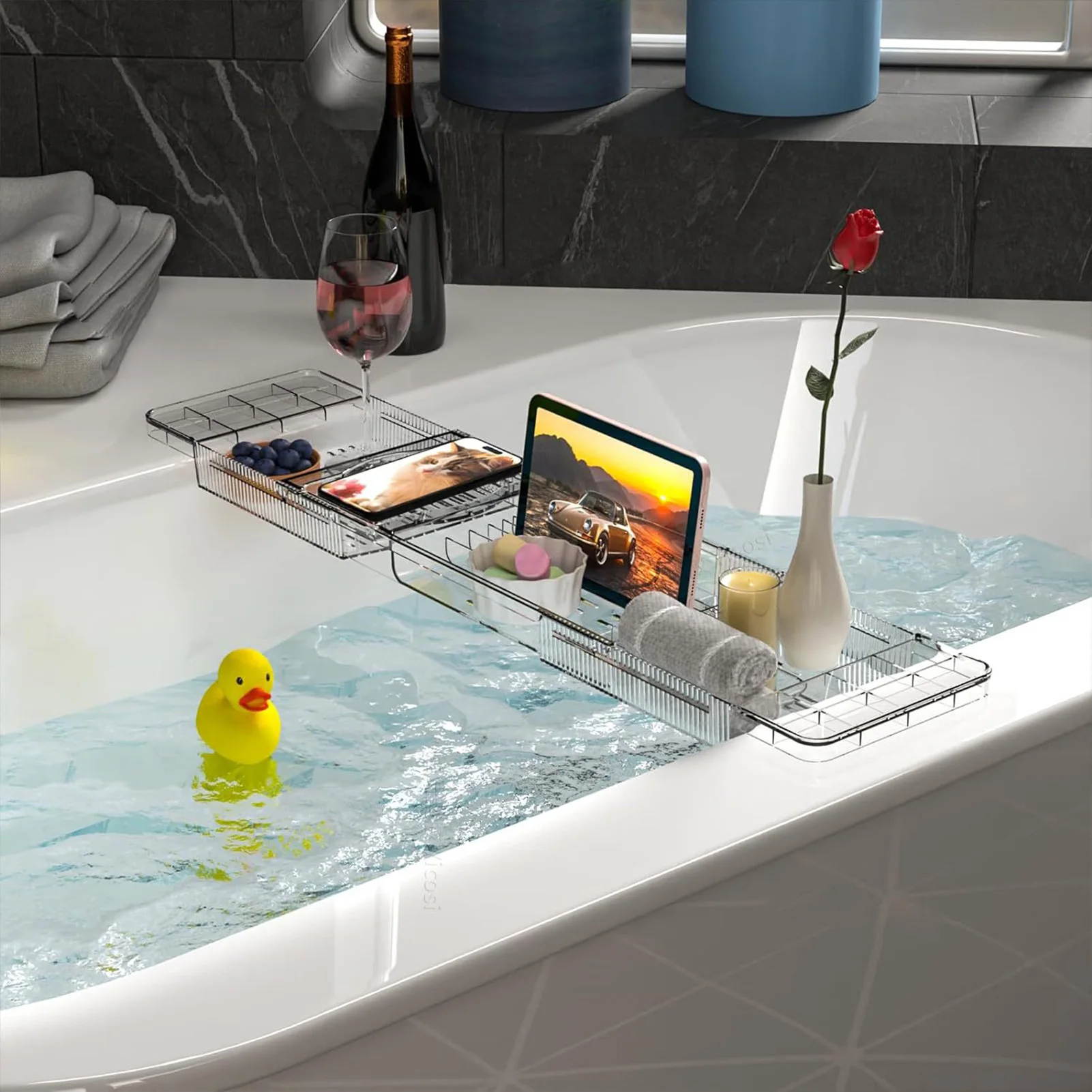 

Multifunctional Plastic Bathtub Tray Stylish Bathroom Storage Suitable for Wine Phone Shower