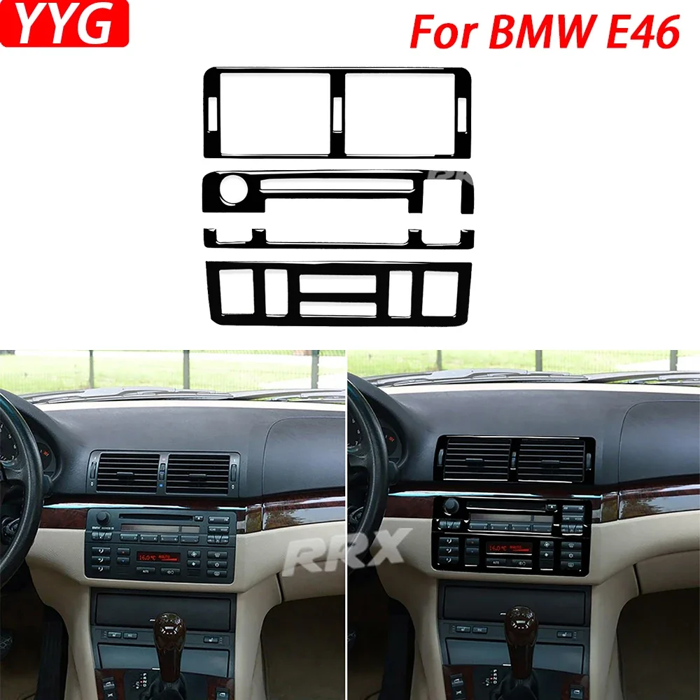For BMW 3 Series E46 1998-2005 Piano Black Central Radio Air Conditioning Outlet Panel Cover Car Interior Accessories Sticker