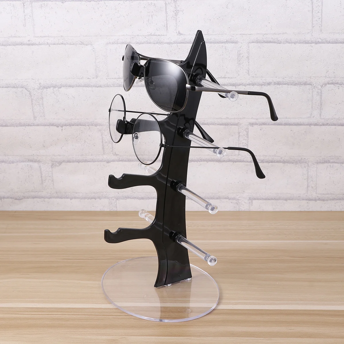 

4 Tiers Black Plastic Sunglasses Display Rack Multipurpose Organizer for Home Shop Decor Easy Access Plastic Desktop Organizer