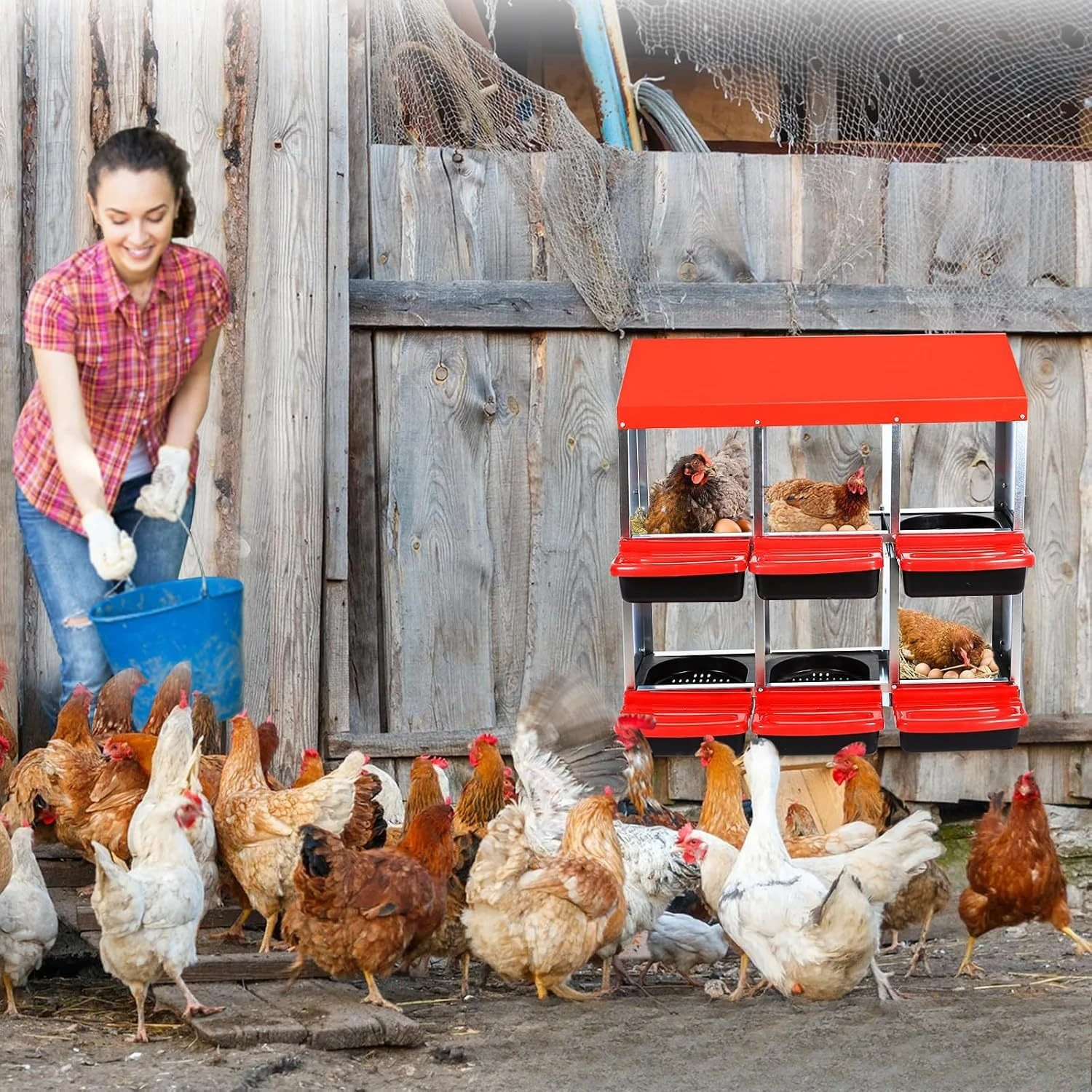 

Cross-border hot-selling chicken egg laying box galvanized sheet double-layer six-hole chicken nest hanging flat dual-purpose