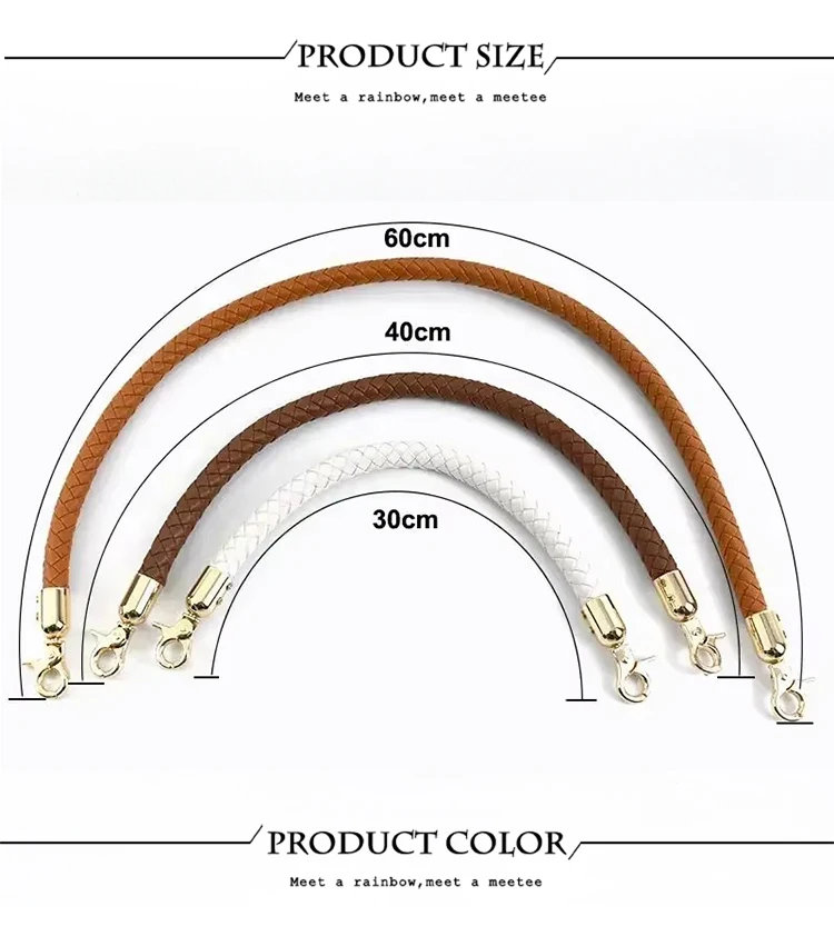 1/2Pcs 30/40/60mm PU Leather Woven Handbag Handle Metal Buckle for Women Shoulder Bag Purse Bags Strap Replace Accessories