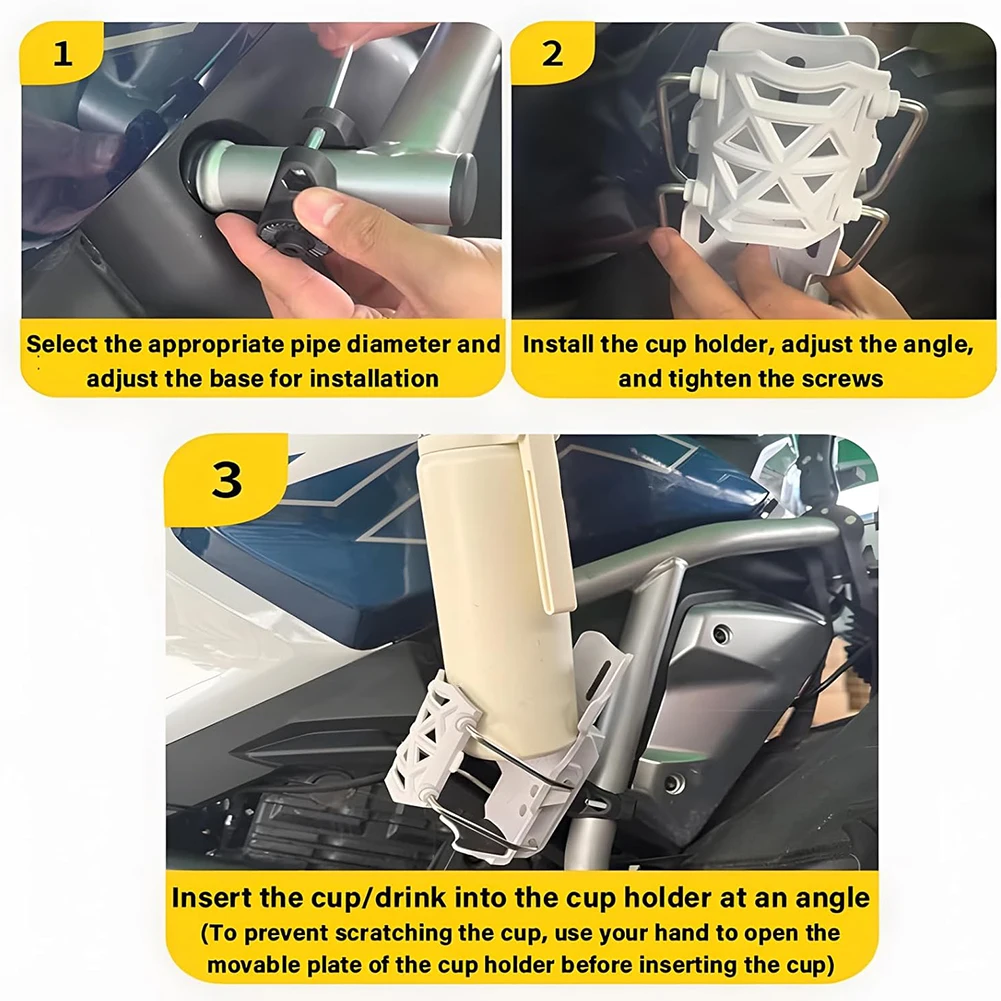 Weather Resistant 360 Degree Rotatable Cup Holder Auto Lock Fits Multiple Beverage Sizes for Bikes Motorcycles Strollers