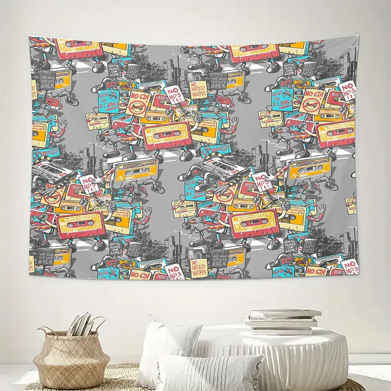 Vintage Cassette Tape Wall Tapestry Aesthetic Room Decor Music Lover Gift Retro Wall Hanging Grunge Vaporwave Decor