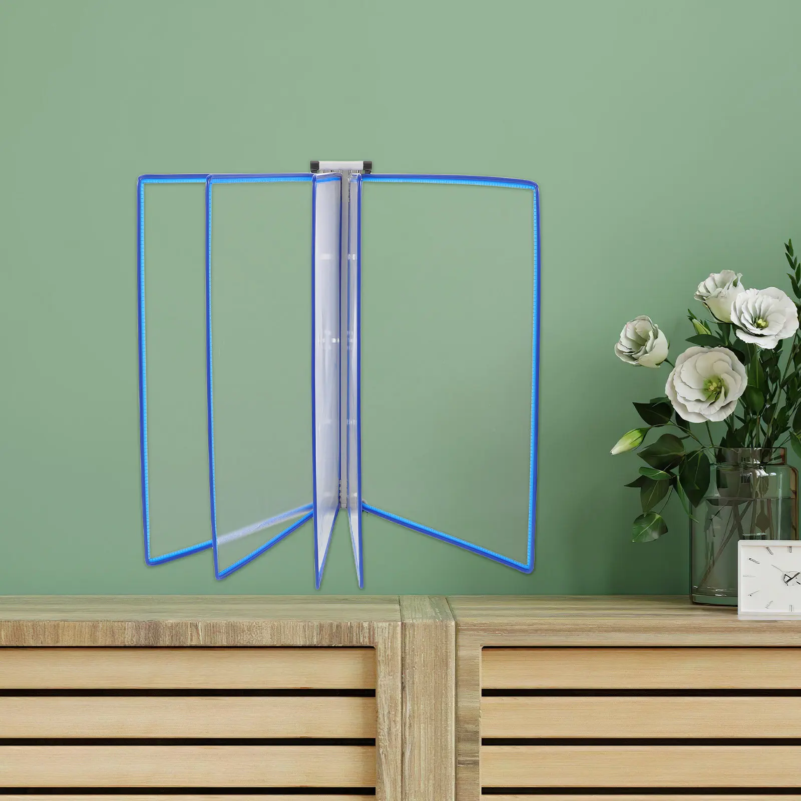

Wall Mounted Office Binder Rack 5 Transparent Display Panels 10 Pockets Double-Sided Space-Saving Reference Organizer for Study
