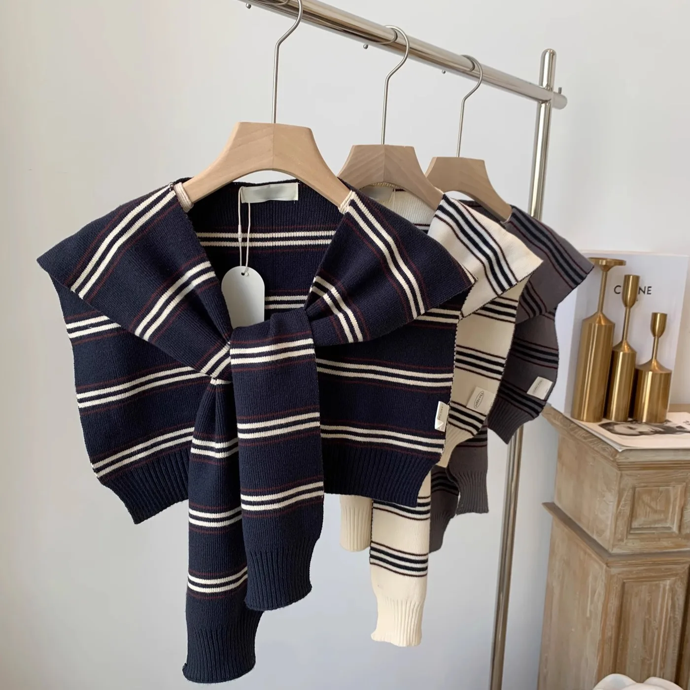 korean-simple-classic-striped-knit-cardigan-for-women-air-conditioned-room-shawl-short-sleeveless-cape