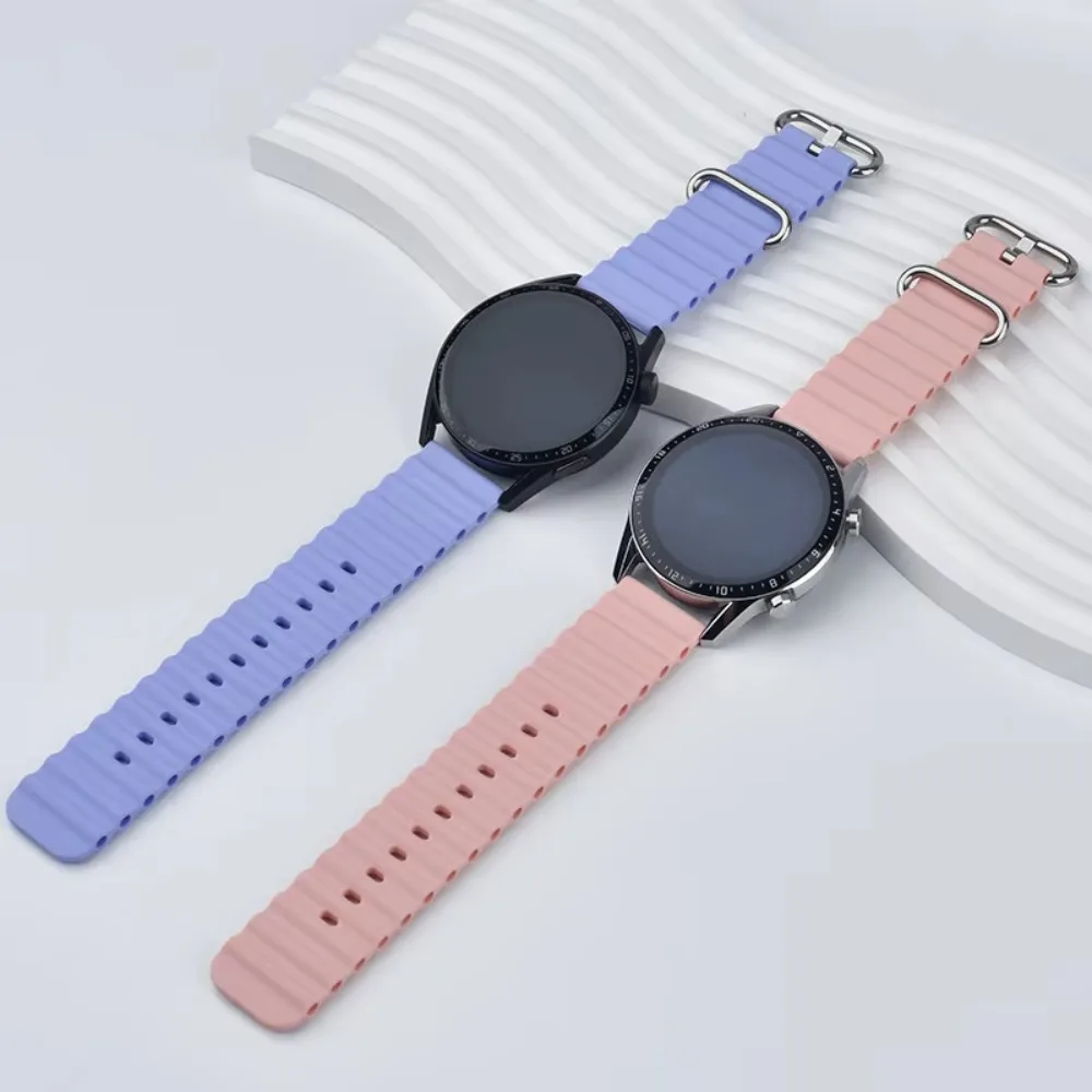 Ocean Silicone Watch Band 20mm 22mm for Samsung Galaxy Watch Wavy Multi Hole Dual Stainless Steel Slide Buckle Adjustable Soft