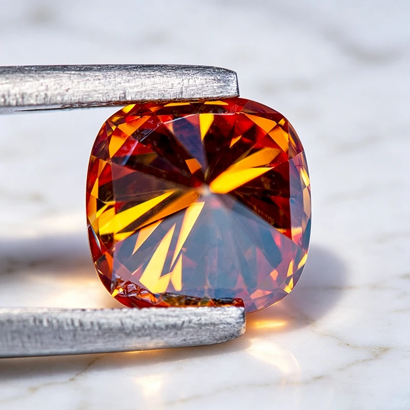 Moissanit-Stein in Orange, Kissenform, Edelstein für DIY-Schmuck wie Ringe, Halsketten, Ohrringe, Hauptmaterialien mit Zertifikat – Detail 6