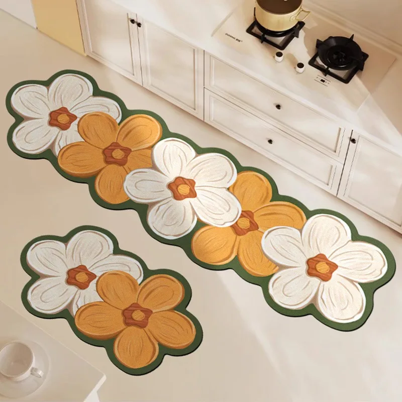 Flower Kitchen Floor Mat Irregular Creative Waterproof Oil-proof PVC Leather Carpet Anti-fouling Wipeable Easy Clean Balcony Rug