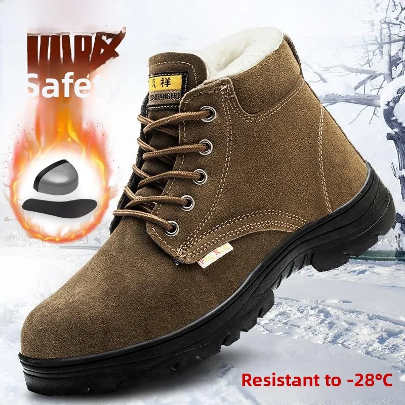 

Men's Steel Toe Winter Work Boots High Top Fce Lined Se oes Anti Cru And Piercing Welding Construction Si...