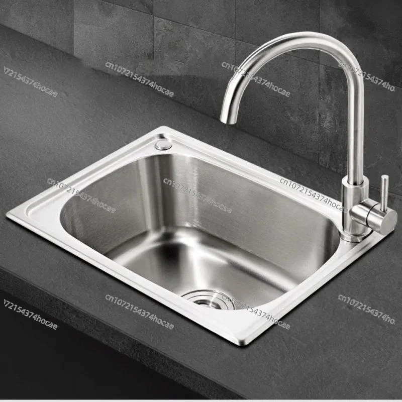 Silvery 304 Stainless Steel Kitchen Sink Multiple Size Undermount Basin Sink Single Tank Wash Vegetables Thickened Basin Set