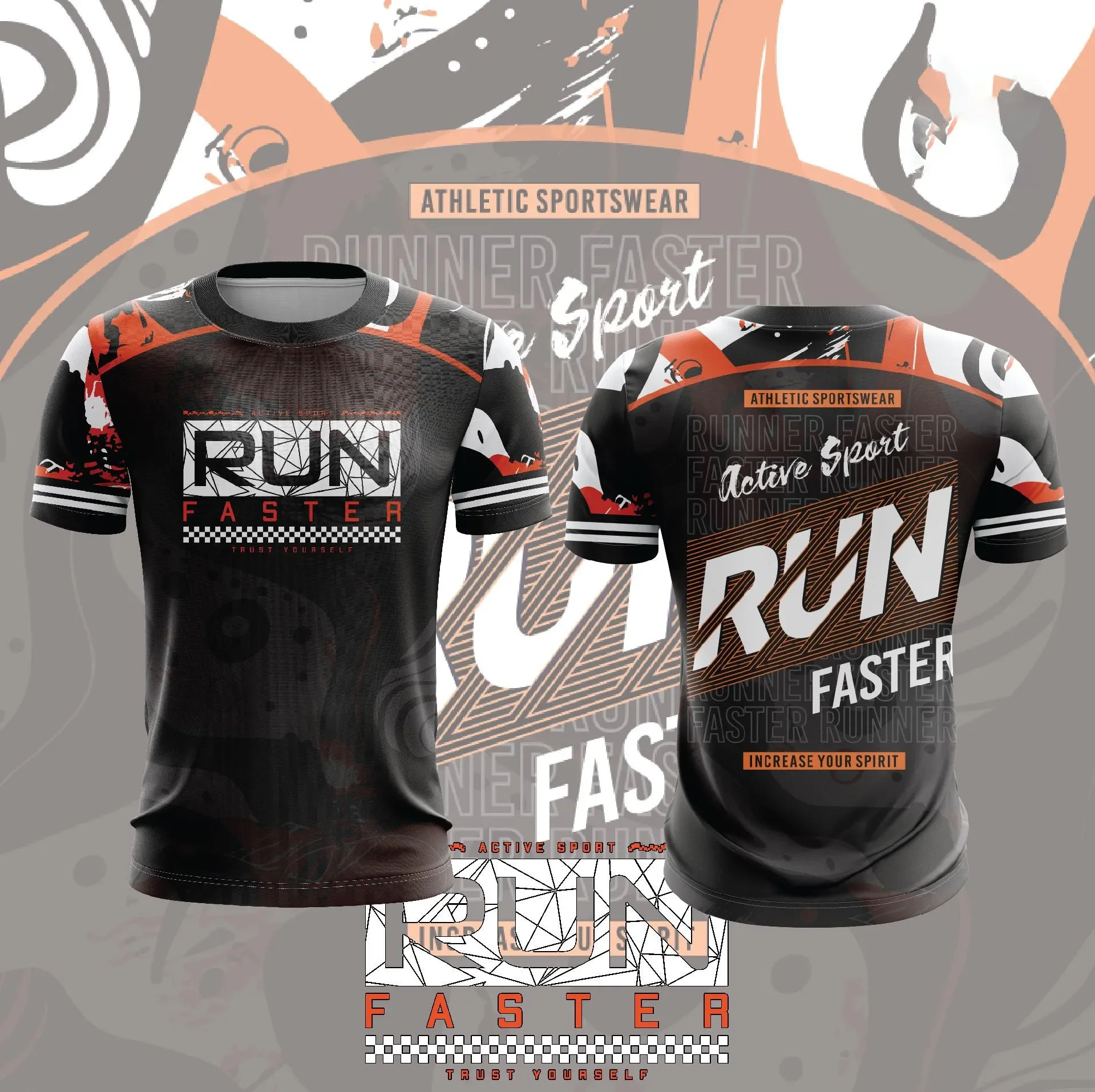 Men RUN FASTER Print Sports T Shirt Quick Dry Short Sleeve Round Neck Athletic Tee Running Fitness Training Activewear