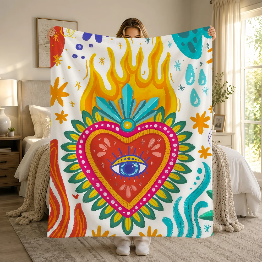 Fashion Art Mexican M-Milagro Hearts Warm Soft Plush Blanket For Sofa Living Room Nap Home Bedroom Travel Gift Flannel Pet Hogar - view 4