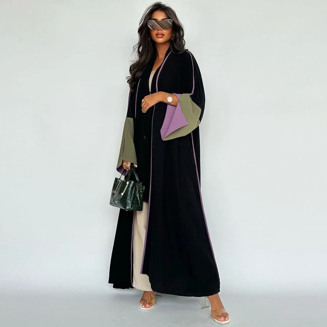 

Eid Open Abaya Dubai роскошное арабское кимоно мусульманское платье Лоскутные рукава черные Abayas для искусственных пятен марокканский кафтан