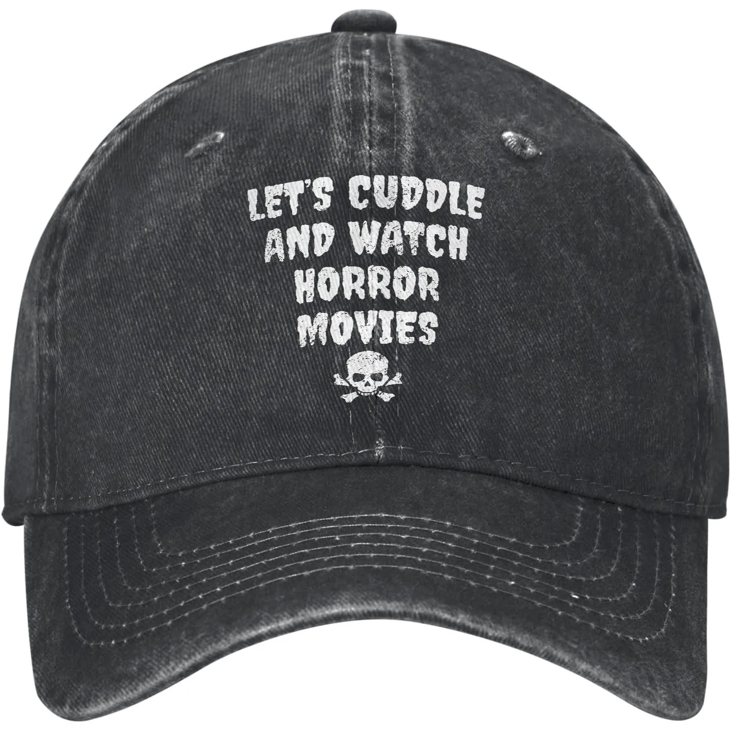 Printed Trucker Hat,Let's Cuddle and Watch Horror Movies,Vintage Denim Dad Hat Comfortable Fit Daily Wear