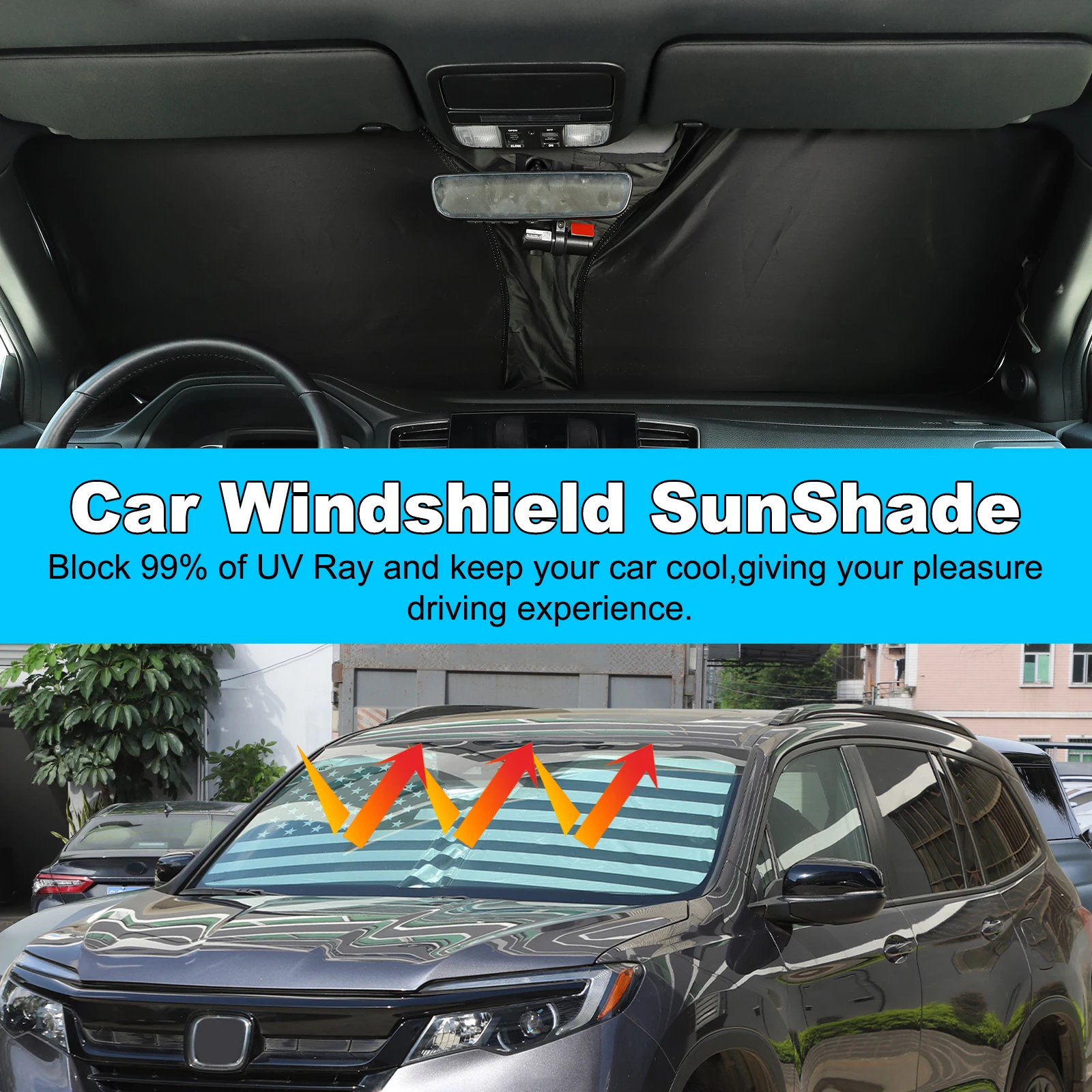 

US Flag Car Windshield Sun Shade Cover Front Window Sun Shade Visor UV Block Shield Cover Car Accessories 2013-2025 Models