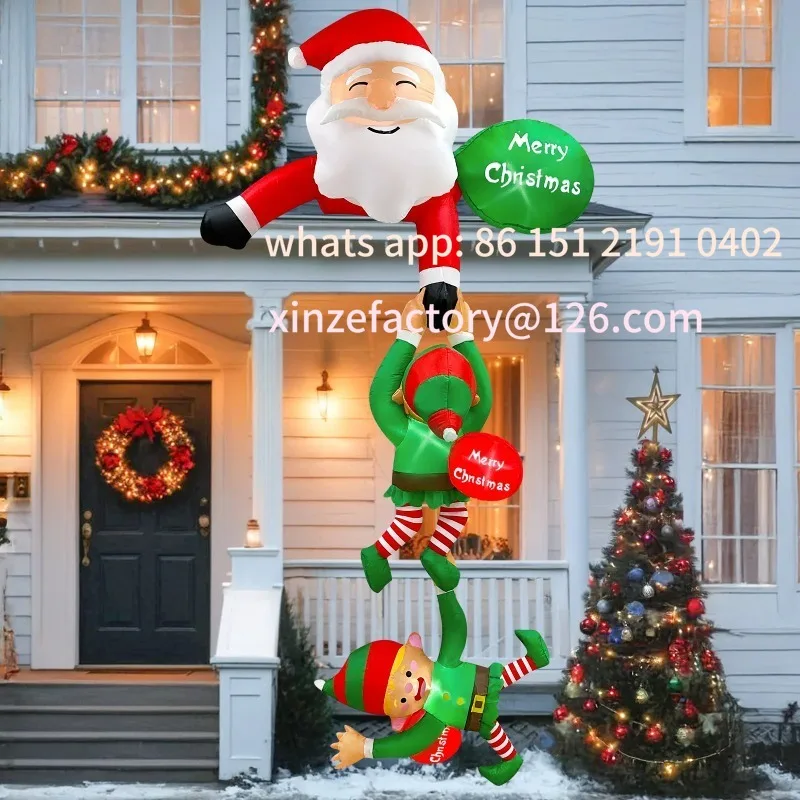 

Customizable Christmas Inflatables Decor, Climbing Santa Claus with Reindeer & Snowman/Elves, Xmas Decor for Beam Roof Tree