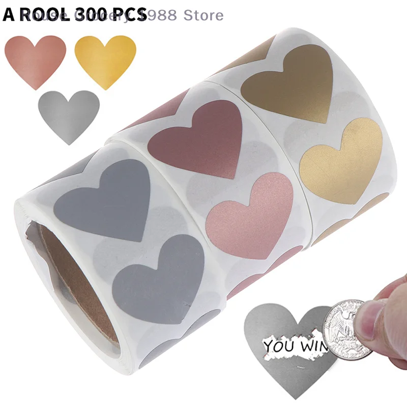 300 Pcs/roll Heart Scratch Off Stickers Labels Scratch Sticker Label Stationery DIY Handmade Game Self-Adhesive Sticker
