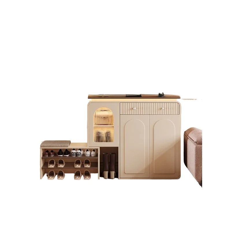 

Medieval cream style shoe cabinet, small apartment corner entrance door household wooden porch storage locker integrated