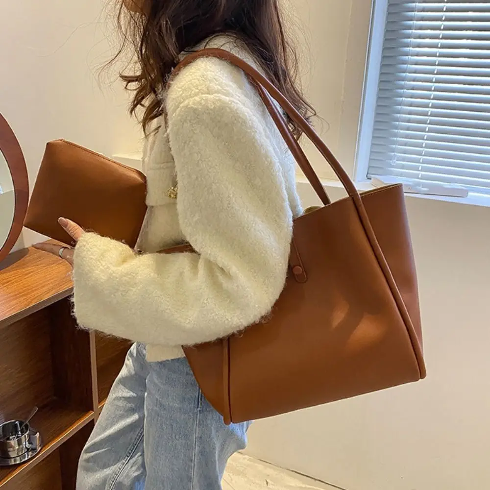 

Large Capacity PU Leather Shoulder Bag French Style Handbag Retro Underarm Bag Simple Casual New Design Tote Bag Outdoor
