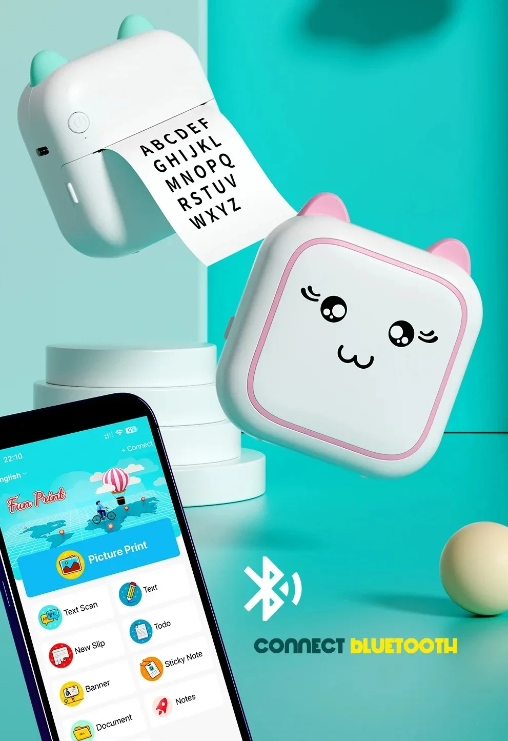 Imprimante thermique miniature portable pour enfants, sans fil, Bluetooth, 200 dpi, imprimante de photos, d'étiquettes, de mémos, jouet éducatif d'apprentissage