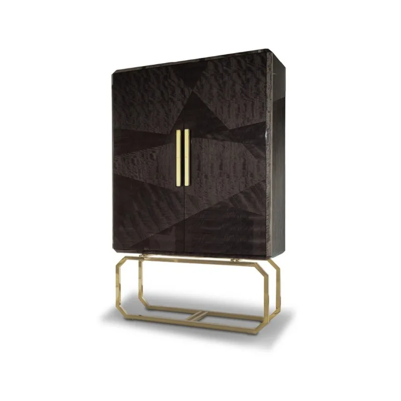 Italian light luxury solid wood wine cabinet stainless steel piano paint cabinet villa model room locker