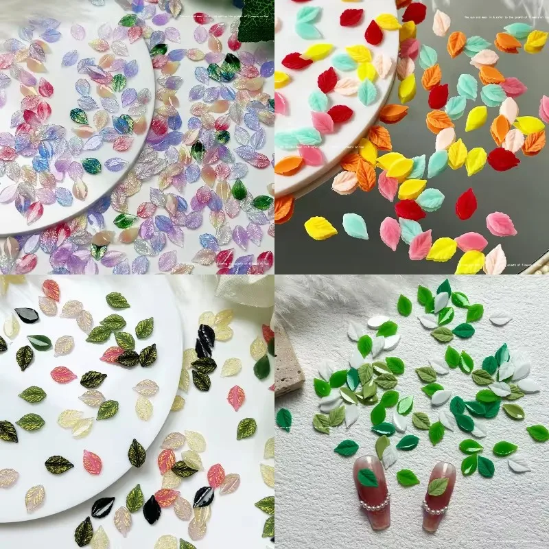 100 stücke 3d Blatt Design Harz Nagel Charms Schmuck niedlichen Mehr farben Simulation kleine Blatt Nägel Kunst Dekoration liefert Zubehör