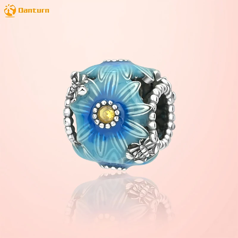 

Danturn 925 Sterling Silver Original Beads Blue Daisy Dangle Charm fit Snake Chain Bracelet Fashion Women Jewelry Making