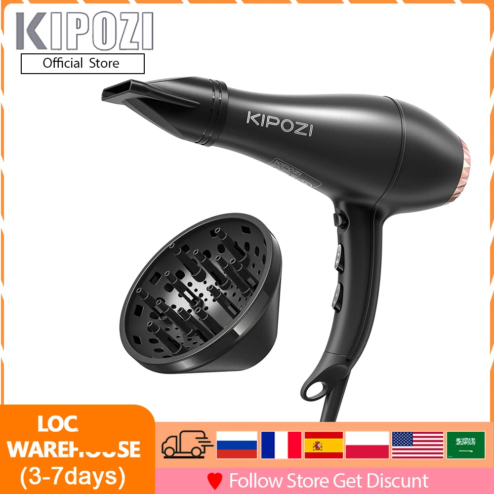 KIPOZI KP9908Hair Dryer Electric Powerful Blower Hair Salon Blow Dryer Hair Care Fast Dry with Accessories Lightweight Low Noise