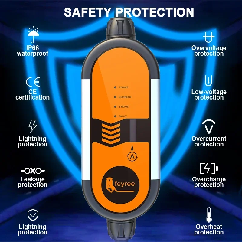 feyree Caricatore EV portatile Stazioni di ricarica da 3,5 kW Corrente regolabile da 16 A Ricarica rapida con spina NACS compatibile per auto Tesla