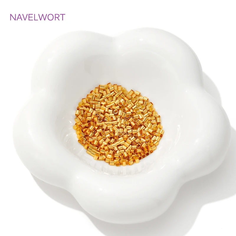 100/200pcs 18K Gold Plated Brass 2mm Tube Crimp End Beads Stopper Spacer Beads For DIY Bracelet Jewelry Making Accessories image 2