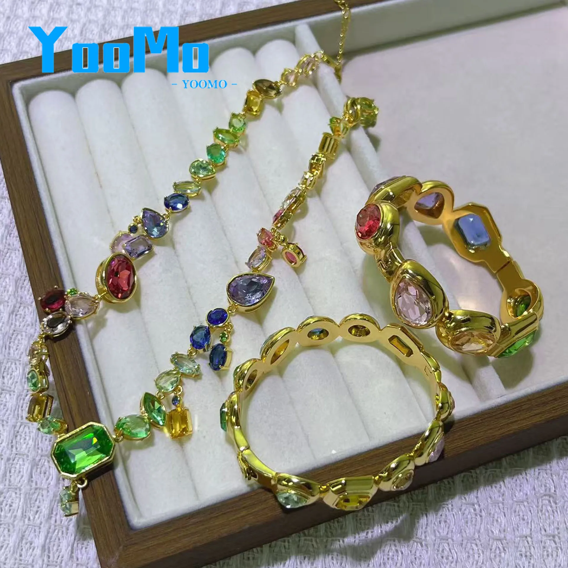 Candy Collection Blue Choker Necklace Earring Bracelet Charms Colorful Tassel Necklace Large Crystal Luxury Set Party Gift Women view 2
