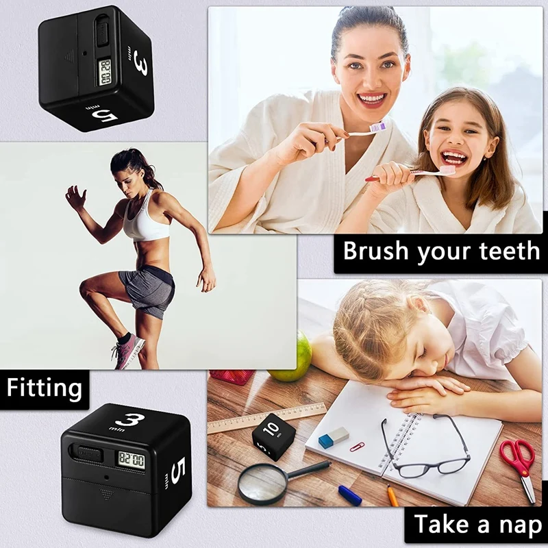 Minuterie cubique pour la gestion du temps et le compte à rebours, capteur de gravité, minuterie de cuisine rabattable, 1, 3, 5, 10,15, 20, 30, 60 apprentissage, nouveau, 2 pièces