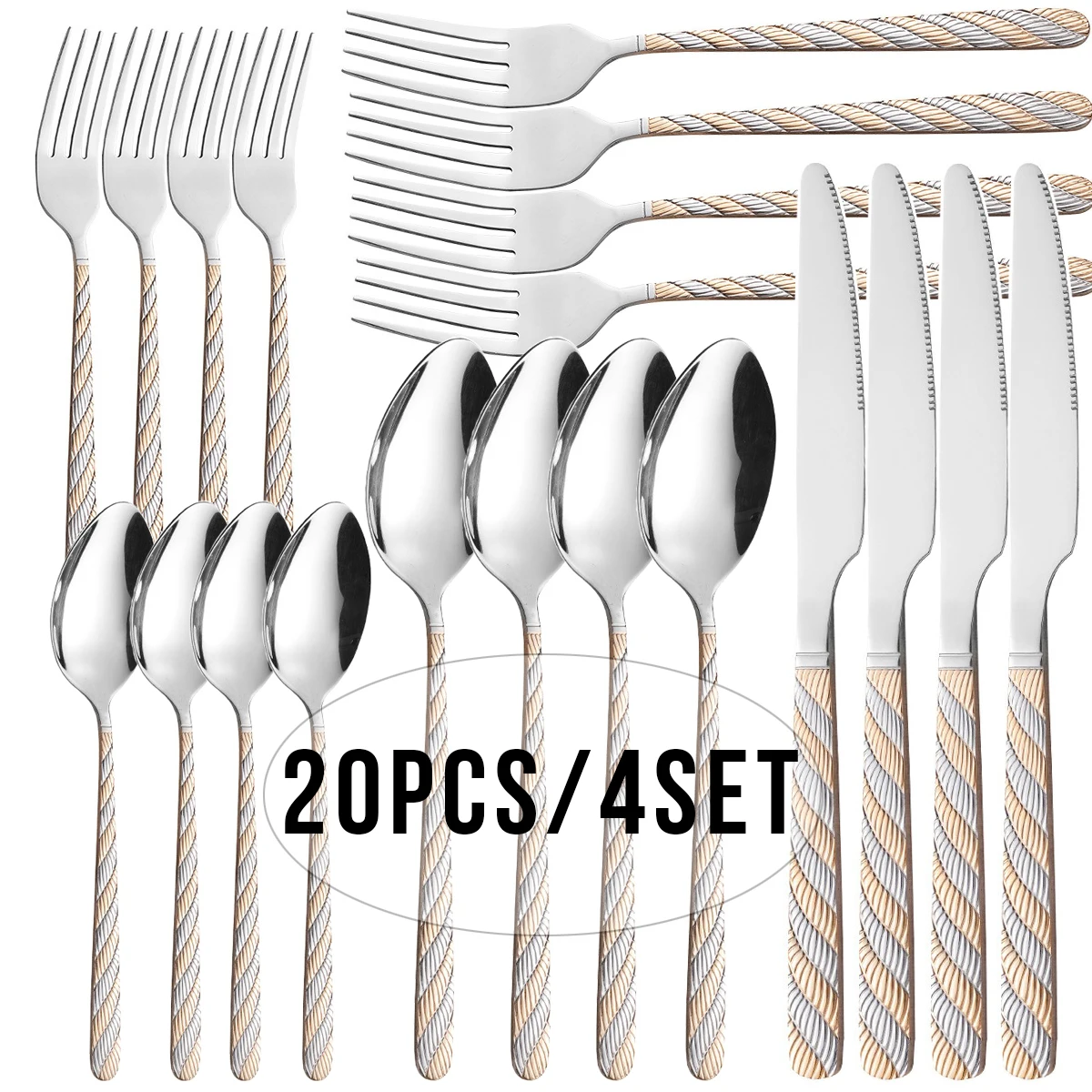 

High Quality Cutlery Set Handle Exquisite carving Stainless Steel Golden Tableware Knife Fork Spoon Flatware Set Silverware Set