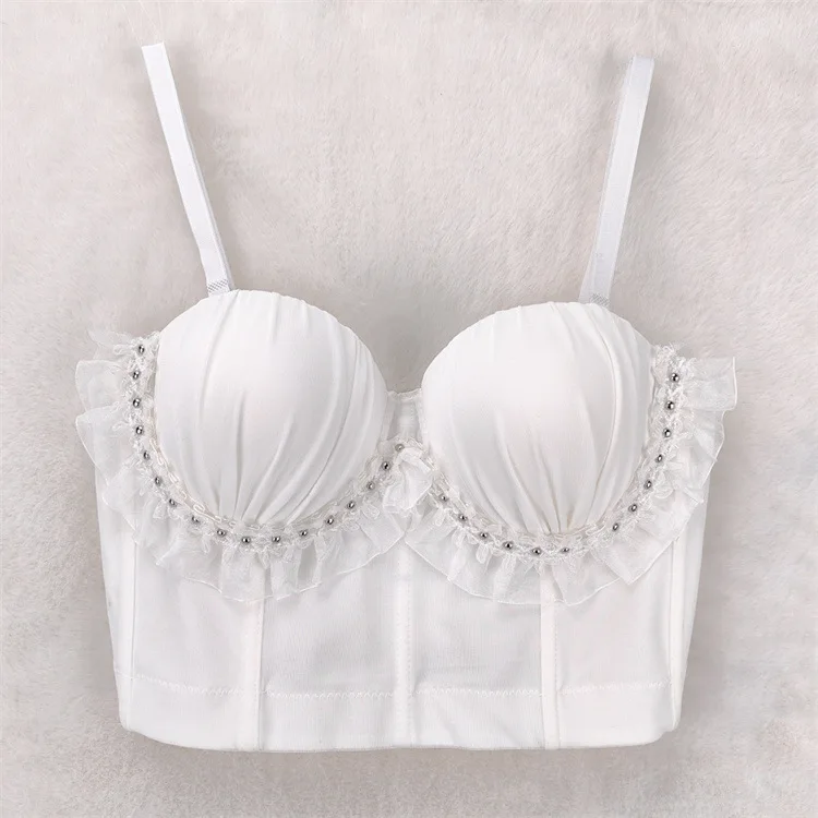 

Nightclub Sexy Sweet Cute Outdoor Underwear Three-Dimensional Beaded Sling and Chest Back Solid Color Body Shaping Tube Top