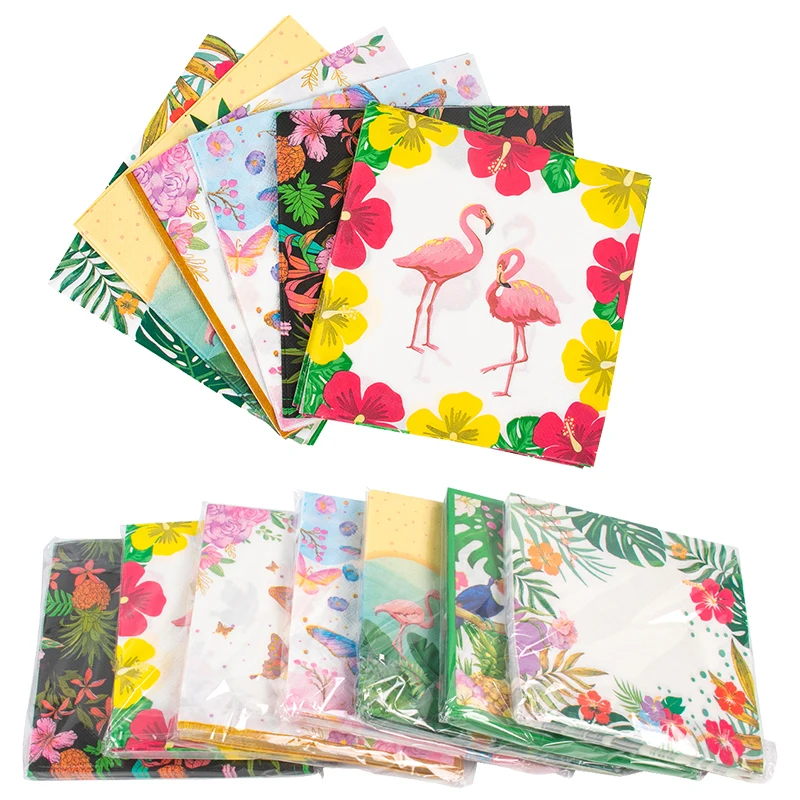 Tropical Palm Leaves Safari Animal Paper Napkins Kids Summer Birthday Party Decoration Hawaiian Luau Flamingo Wedding Towel