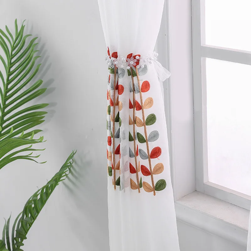Embroidery four-color leaf curtains, living room balcony decoration curtains