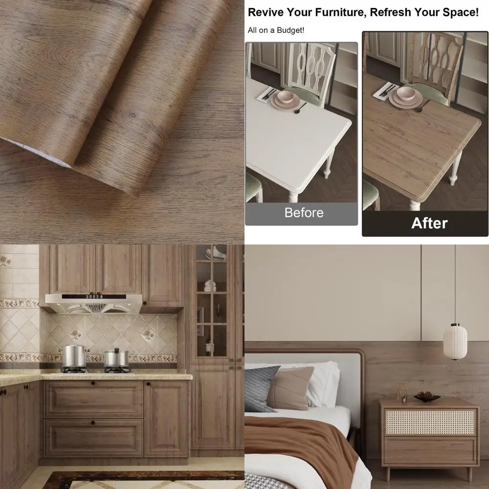 ورق اتصال من الخشب البني ذاتي اللصق للأثاث وأسطح الكونترتوب، 31 × 354 بوصة، ورق جدران خشبي خالٍ من الفقاعات