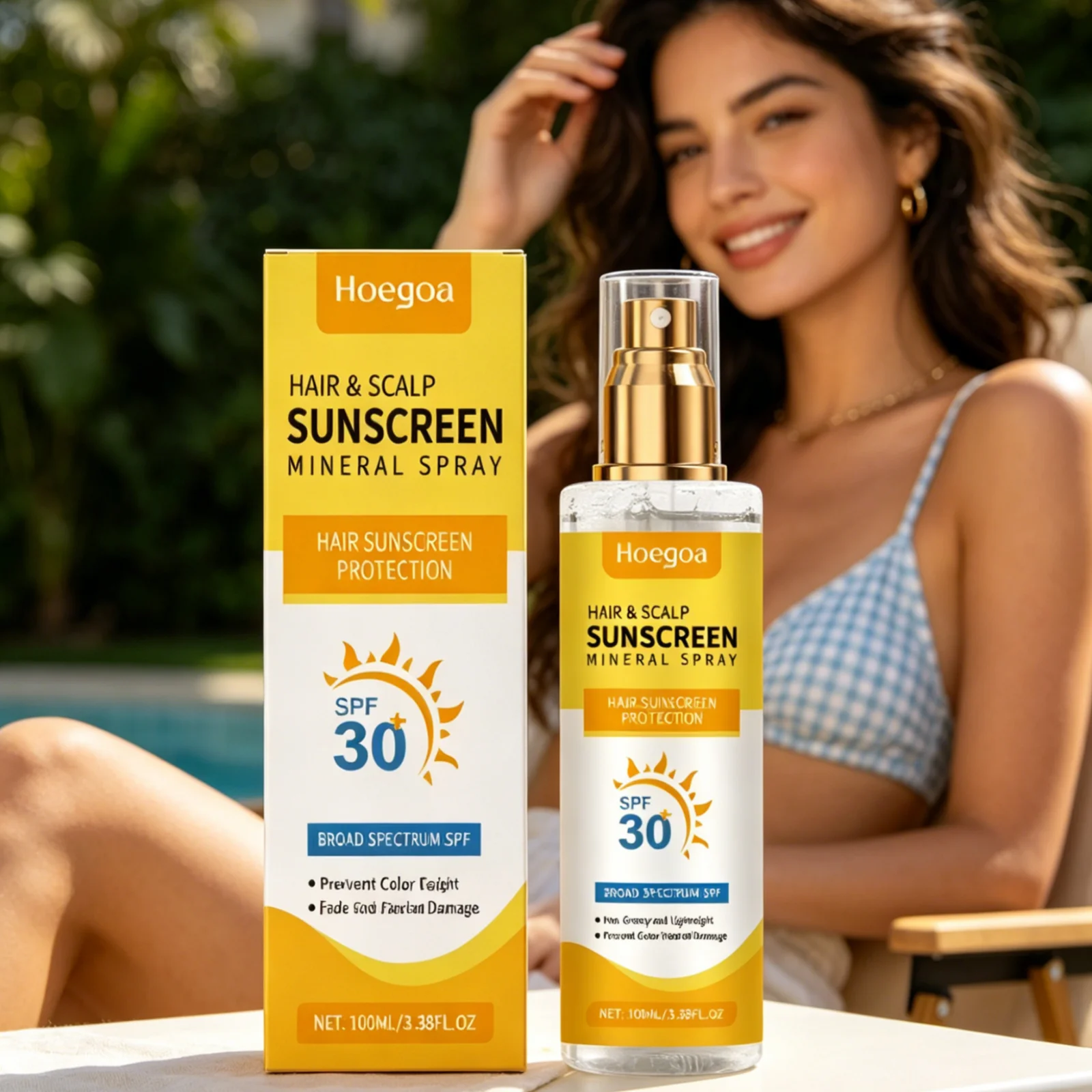 Hoegoa Scalp Sunscreen Spray for Lock Color Hair Care Anti Dry UV Protection Non Greasy Mild Formula Hair Sunscreen Spray 100ml