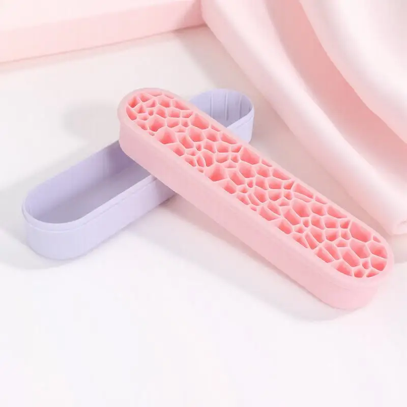 Makeup Brush Holder Silicone Wear Resistant Brush Rack Organizer Drying Rack Storage Shelf Pink Portable Travel