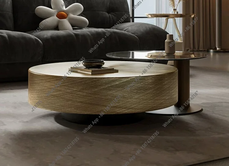 

Italian coffee table minimalist high-end round table bronze living room light luxury round brushed stainless steel