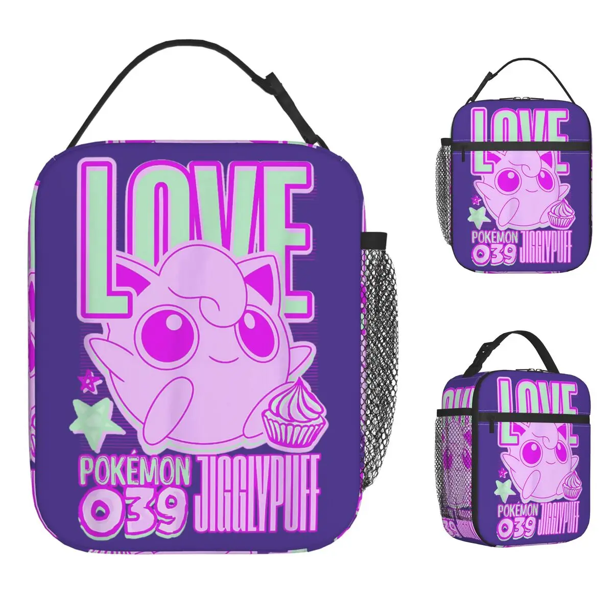 Pokemoned Love Neon Pink Pocket Monster Bolsa de almuerzo aislada Contenedor de almuerzo grande Bolsa refrigeradora Tote Fiambrera Viajes en la playa