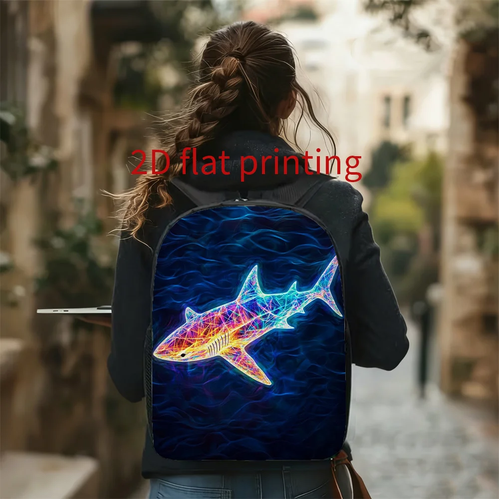 

A Neon Shark Dark Wave Backpack - Large Capacity Lightweight Travel Bag with Neon Shark Teeth Pattern, Adjustable